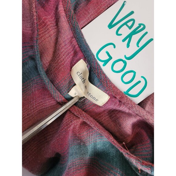 Cloth & Stone Womens Pink Teal Plaid Lace-Up Back Top Blouse Small Long Sleeve - Picture 4 of 9